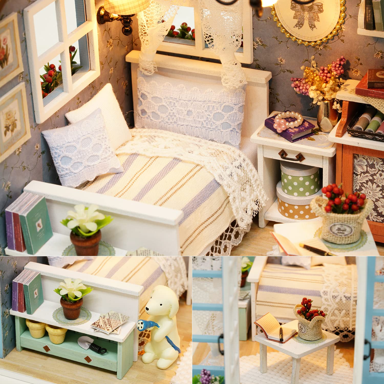 TuKIIE DIY Miniature Dollhouse Kit, 1:24 Scale Wooden Mini Doll House Accessories with Furniture for Kids Teens Adults(Forest Times)