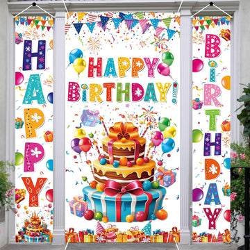AiFaoobs 3 PCS Colorful Happy Birthday Banner Door Cover Porch Sign Hanging Party Decorations Indoor Outdoor Wall Decor,Kids Boys Girls Birthday Party