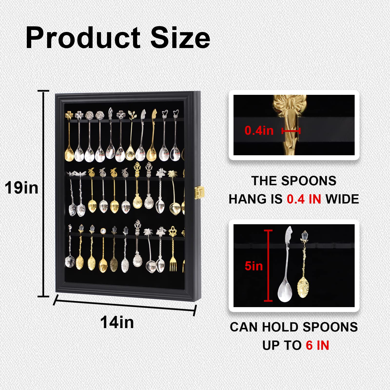 COMSREV 36 Souvenir Tea Spoon Display Case Wall Mount Lockable UV Protection Acrylic Door Wood Display Rack Stand for Spoon