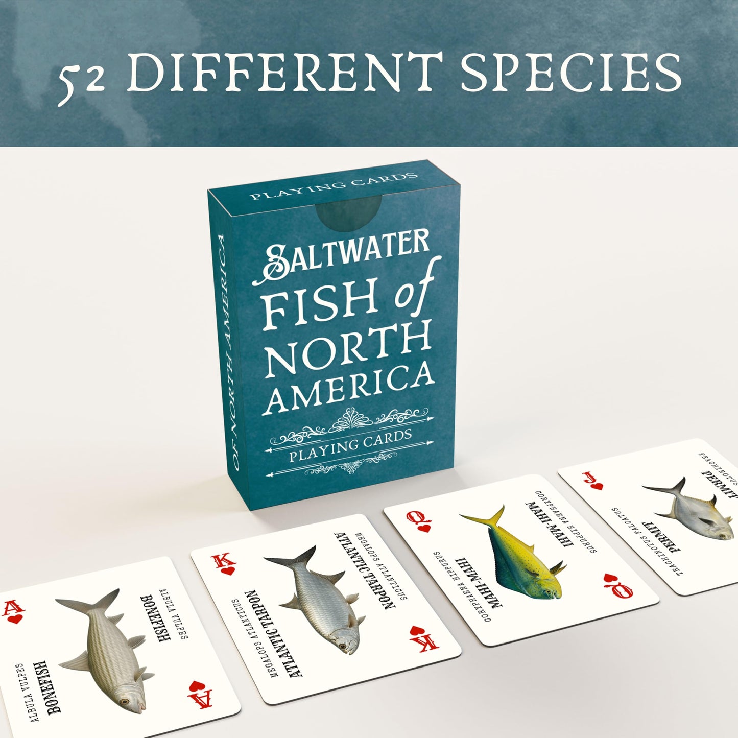 Saltwater Fish Plastic Playing Cards: Waterproof, Learn 52 Species While You Play; the Ultimate Fishing Gear Addition, Fits in Any Fishing Tackle Box