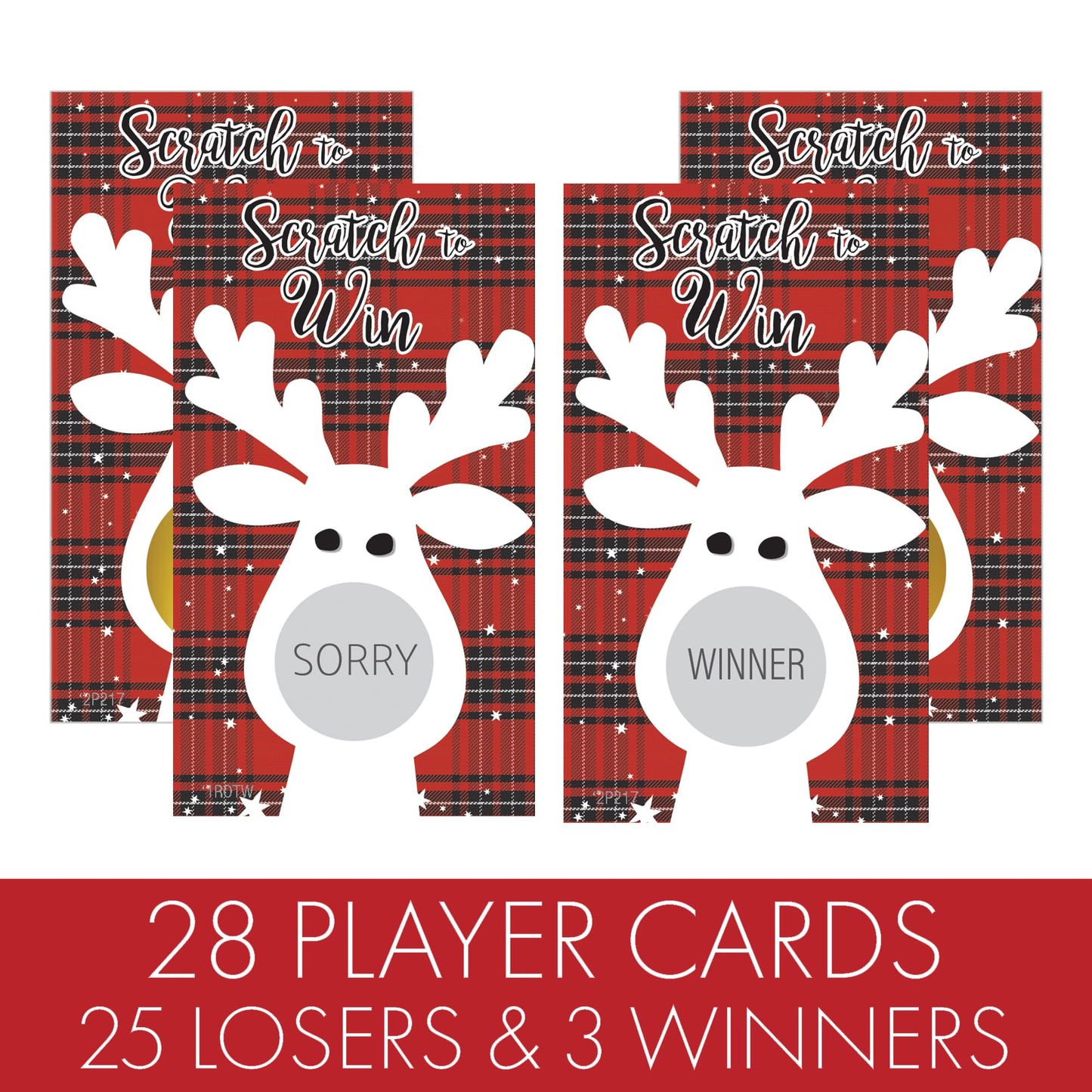 DISTINCTIVS Reindeer Christmas Scratch Off Cards, Christmas Party Game - 28 Count, Holiday Scratch Off Cards
