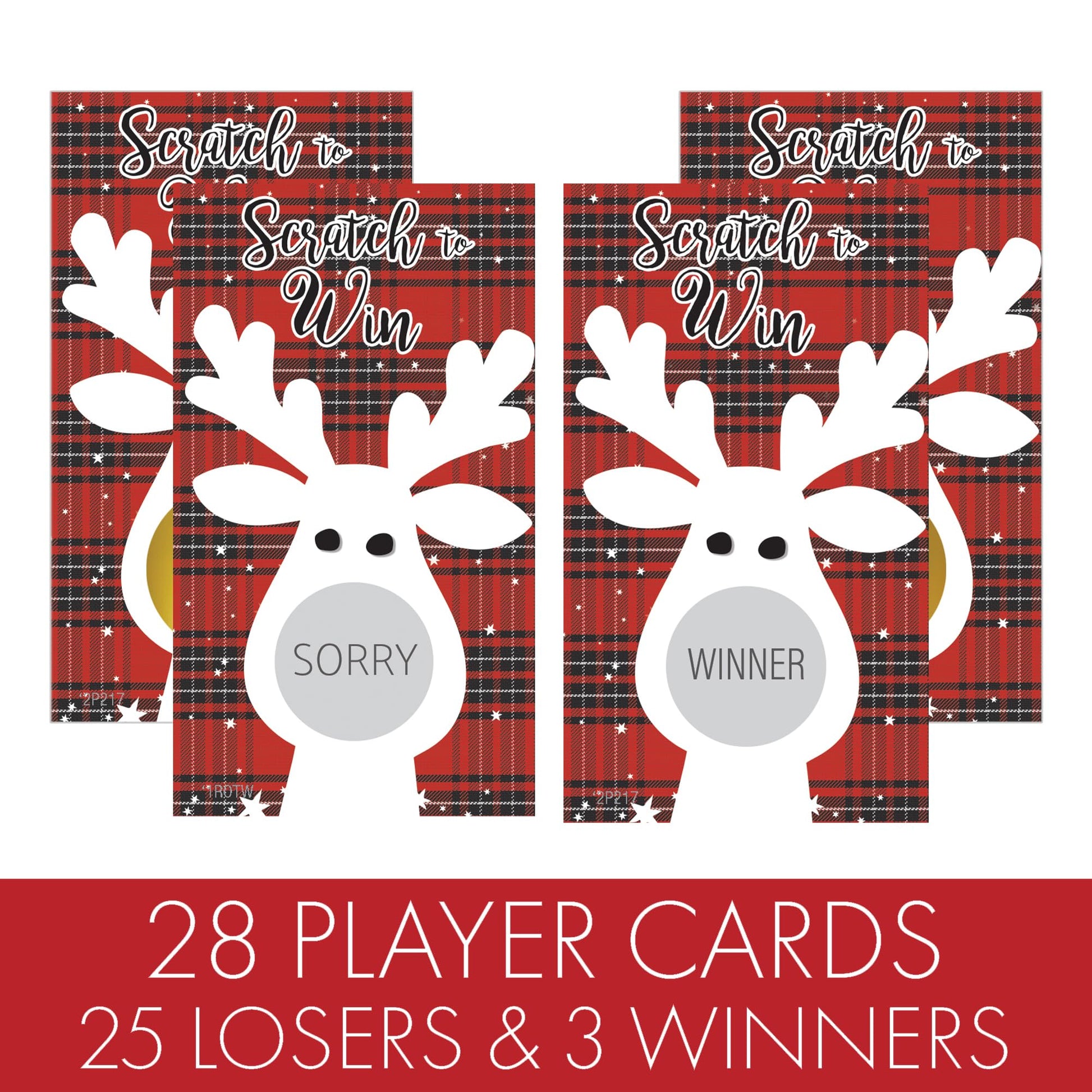DISTINCTIVS Reindeer Christmas Scratch Off Cards, Christmas Party Game - 28 Count, Holiday Scratch Off Cards