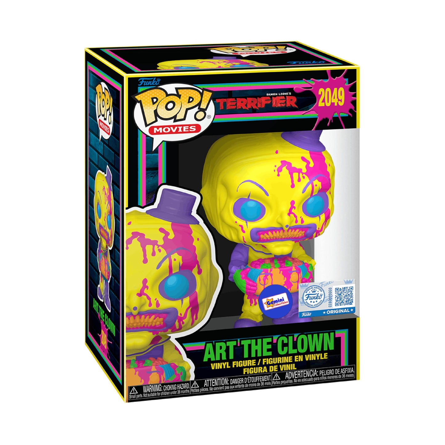 Funko Pop! Movies: Terrifier - Art The Clown with Head (Blacklight) #2049 - Gemini Collectibles Exclusive