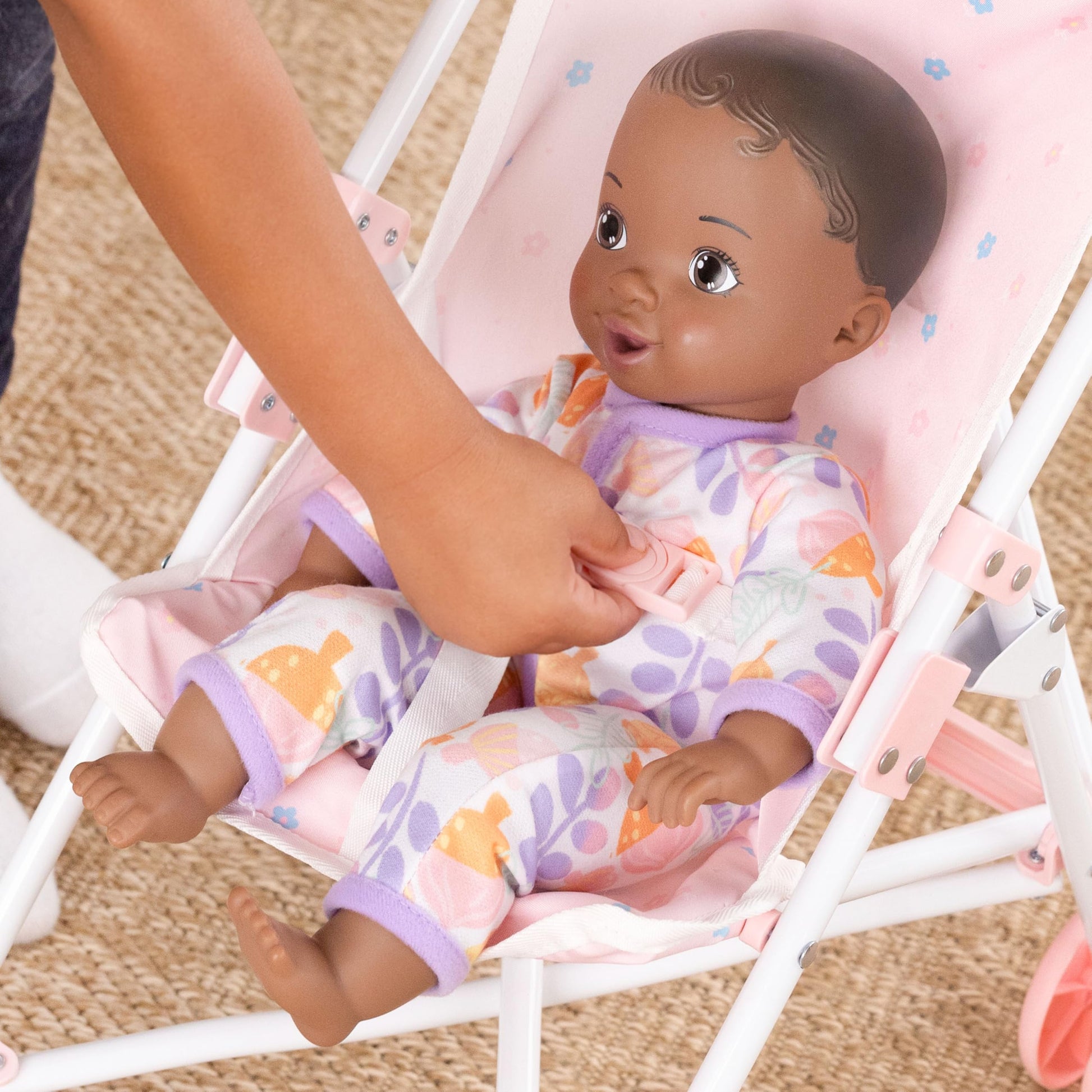 Baby Doll Stroller Toy for Girls - Foldable Lightweight Pretend Baby Stroller for Dolls with Safety Straps - Realistic Doll Carriage for 18 to 20 Inch