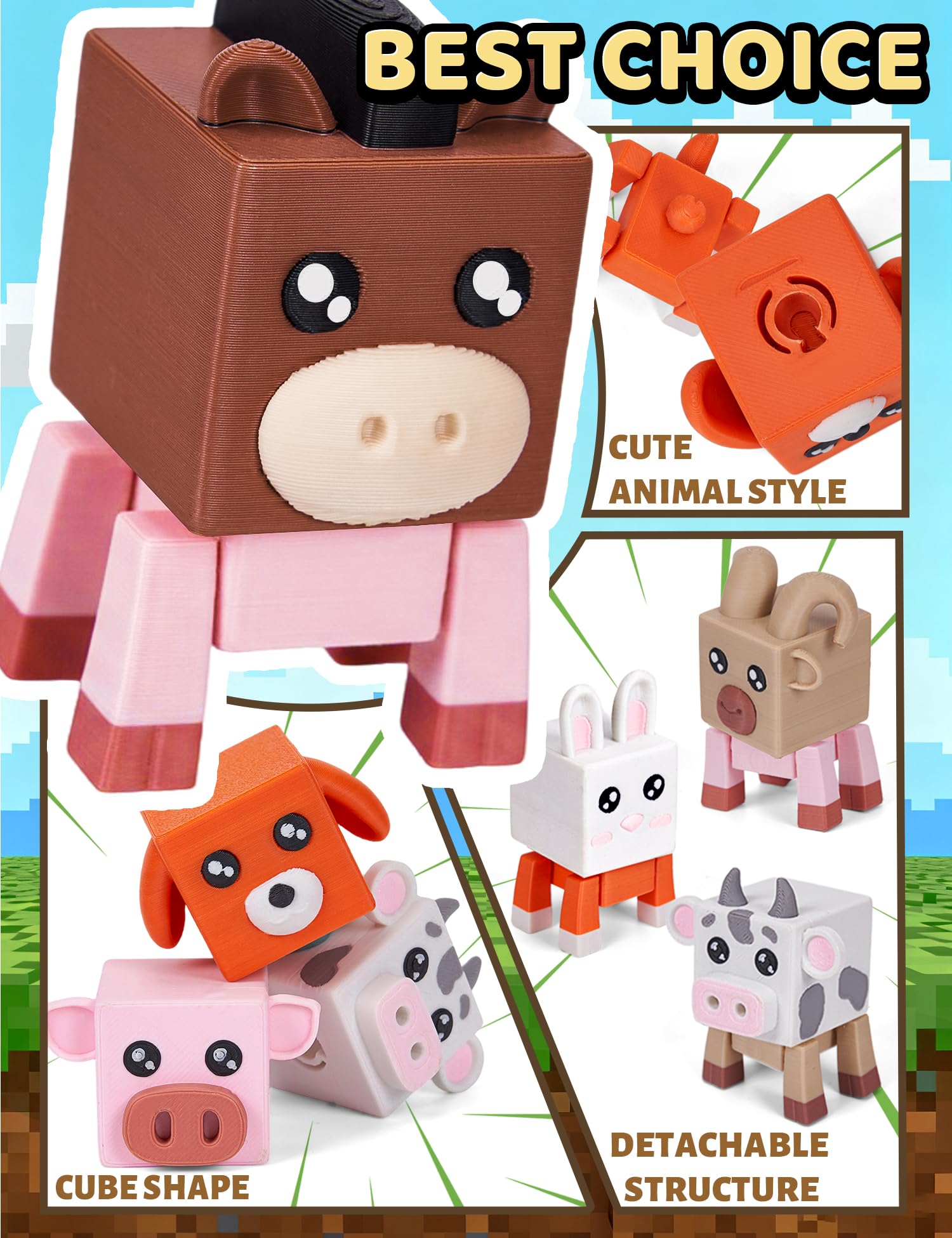 Aousin 3D Printed Animals, Adorable Desk Pets for Desk Decor Gifts (Farm Animal)