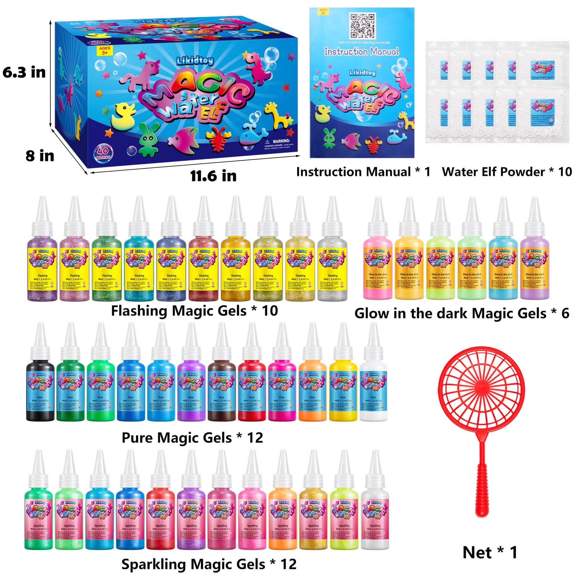 Likidtoy Magic Water Elf Toy Kit for Kids, 40 Colors Aqua Fairy Water Gel Kit, 4 Style Magic Gel Kits with 24 Molds 10 Pack of Magic Powder, Craft