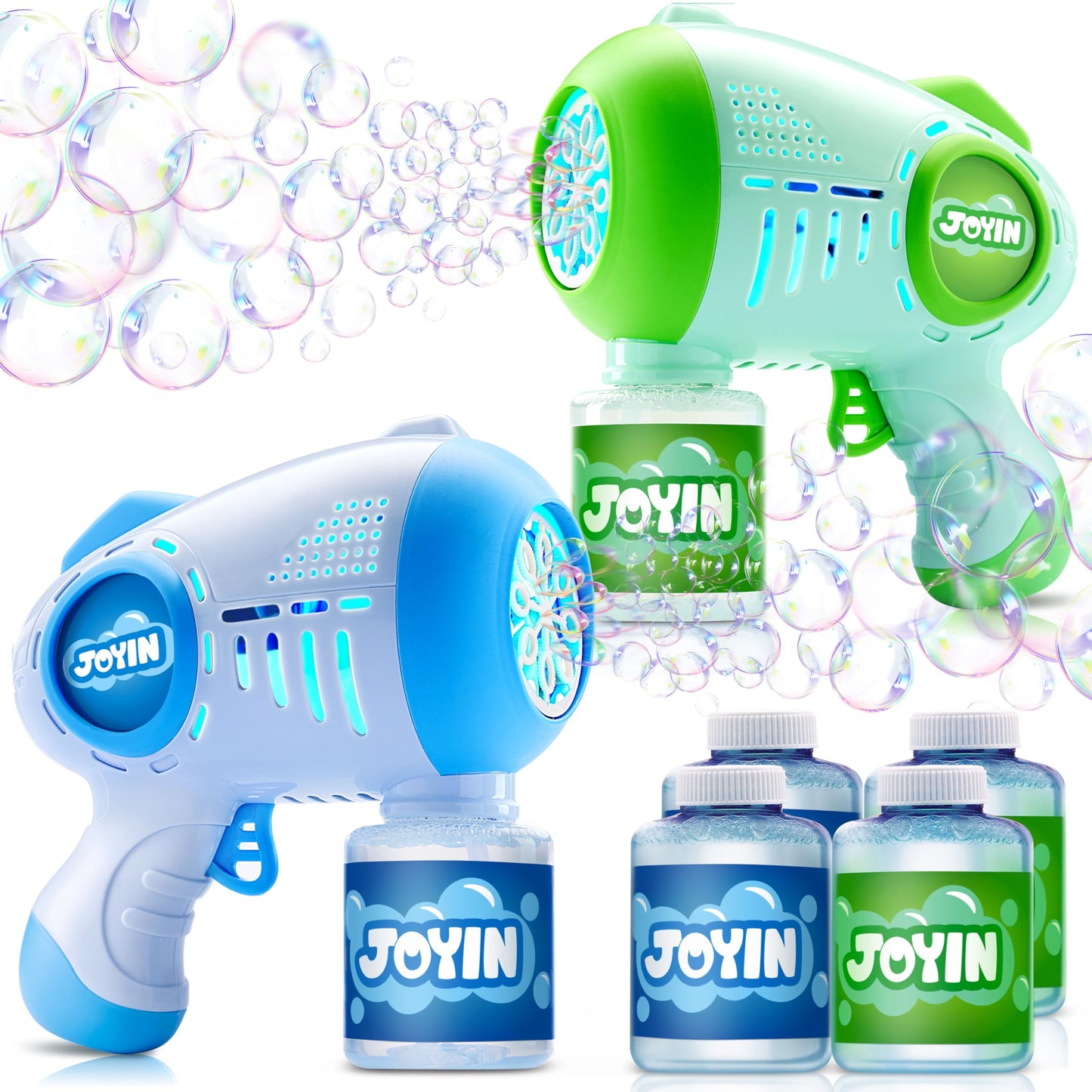 JOYIN 2 Kids Bubble Guns with 4 Bottles Solution, Automatic Bubble Machine Gun with 8 Holes for Kids, Adults, Summer Toys, Easter Basket Stuffers