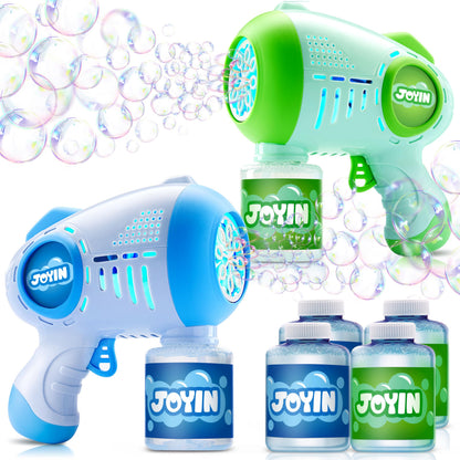 JOYIN 2 Kids Bubble Guns with 4 Bottles Solution, Automatic Bubble Machine Gun with 8 Holes for Kids, Adults, Summer Toys, Easter Basket Stuffers