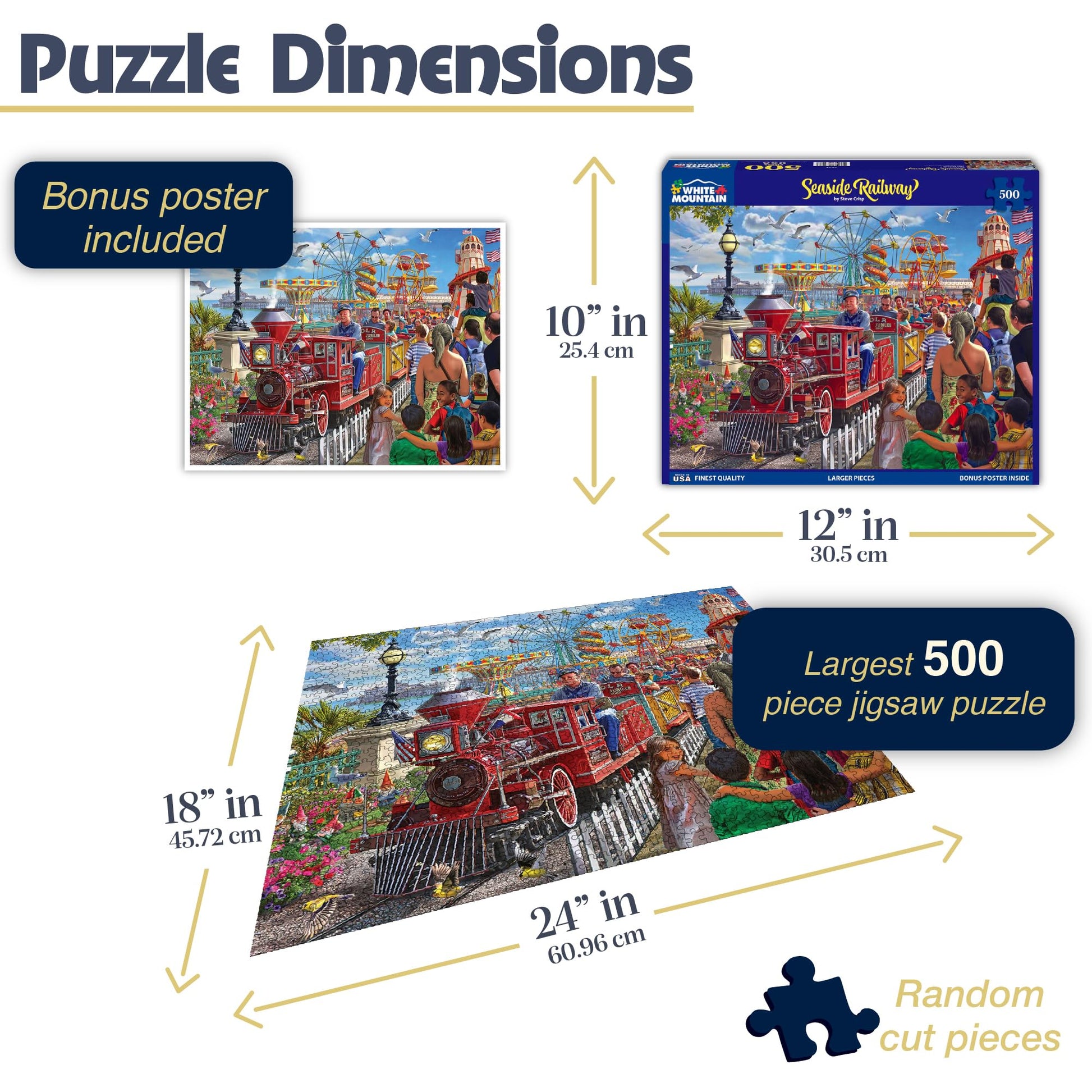 White Mountain 500 Piece Jigsaw Puzzle Theme Park Train, Seaside Railroad