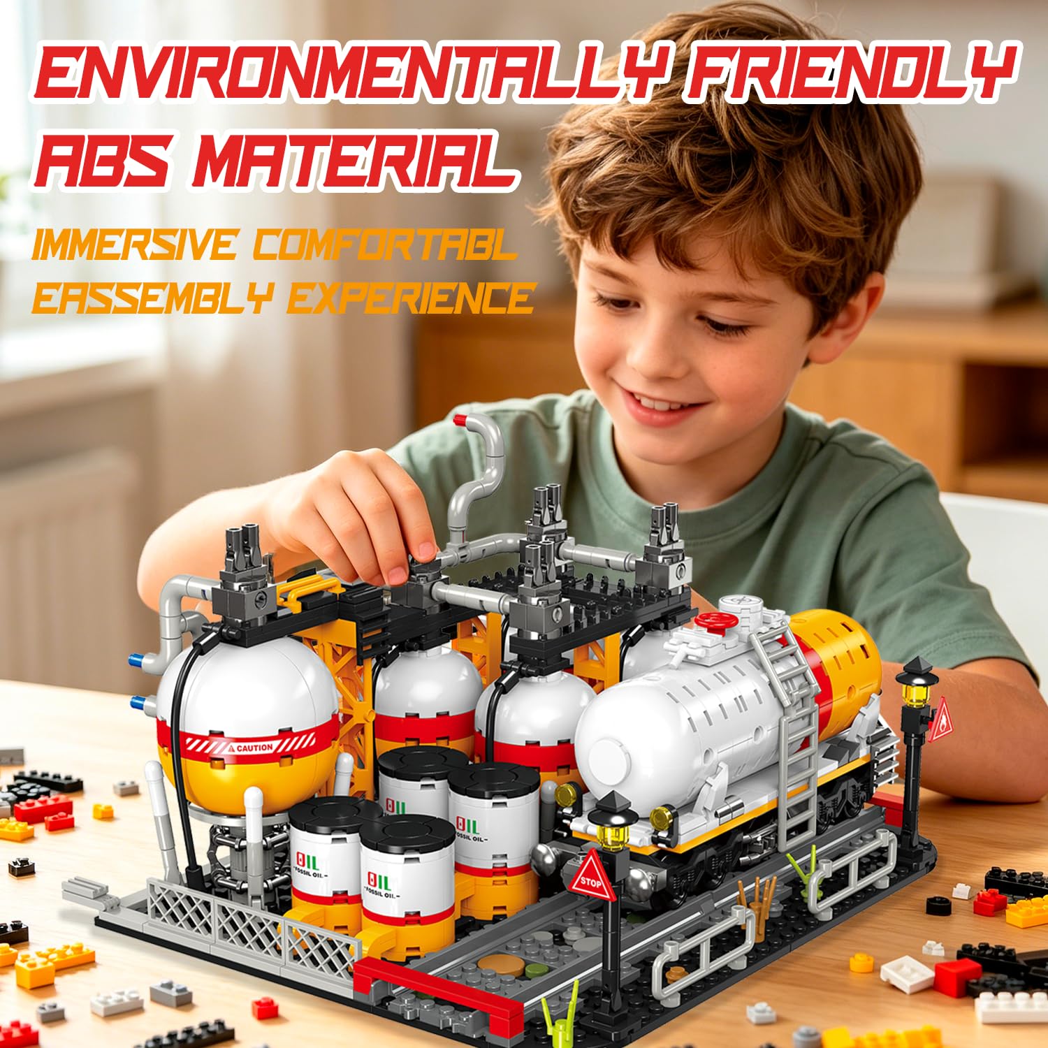 Modular Gas Station & Chemical Plant Building Set, 743 PCS Industrial Storage Tank Brick Model with Loading Bay, Display Model Kit for Adults and Kids