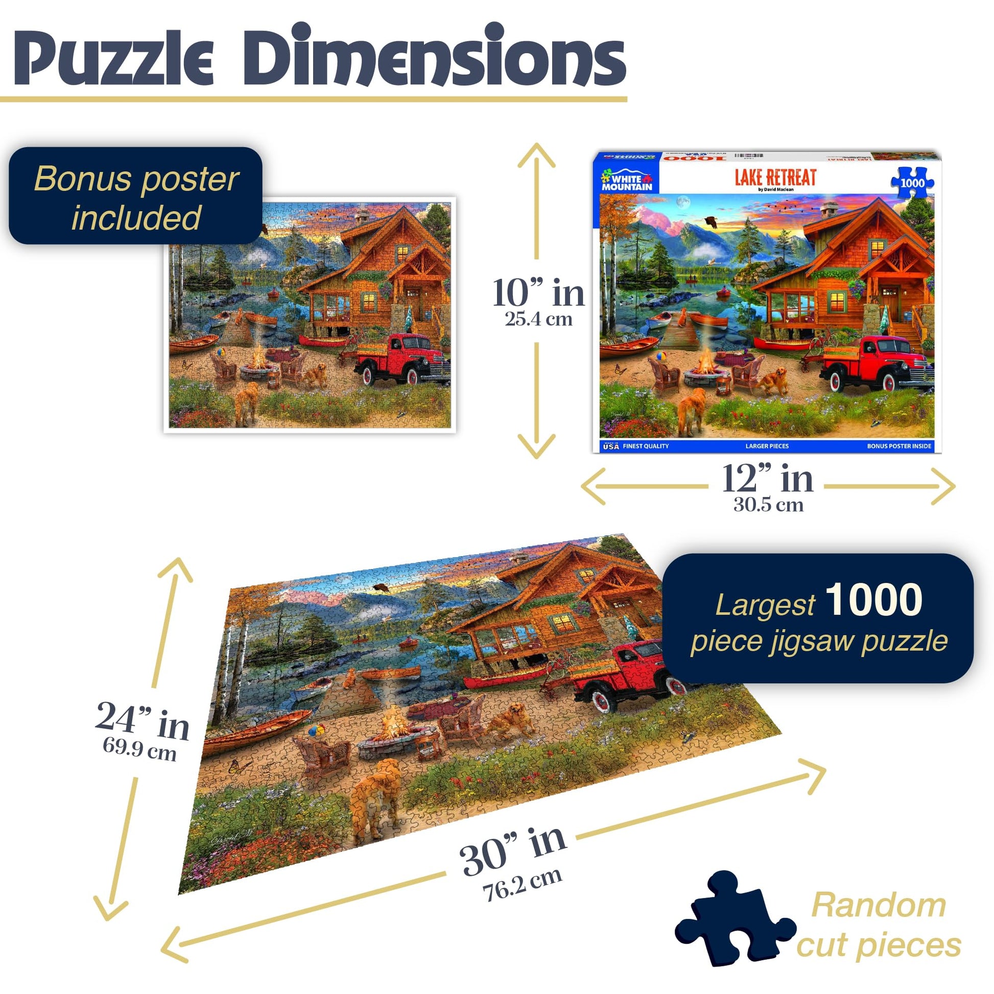 White Mountain 1000 Piece Jigsaw Puzzle Scene Summer Cabin, Lake Retreat