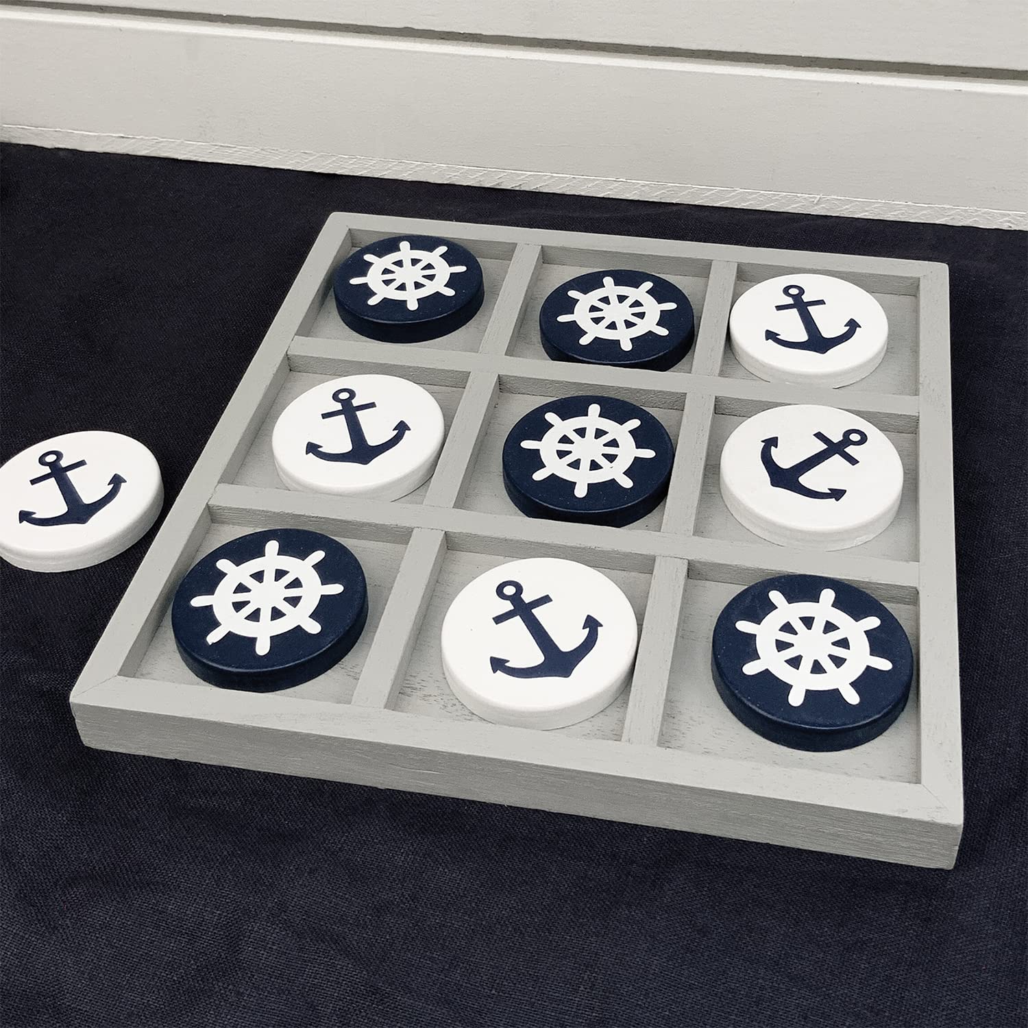 Nautical Beach Decor Tic Tac Toe Wooden Game Set for Families, Boat Lovers