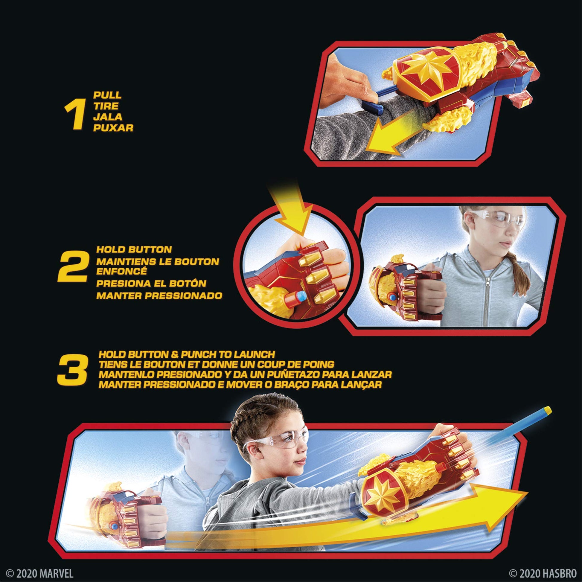 NERF Power Moves Marvel Avengers Captain Marvel Photon Blast Gauntlet NERF Dart-Launching Toy for Kids Roleplay, Toys for Kids Ages 5 and Up