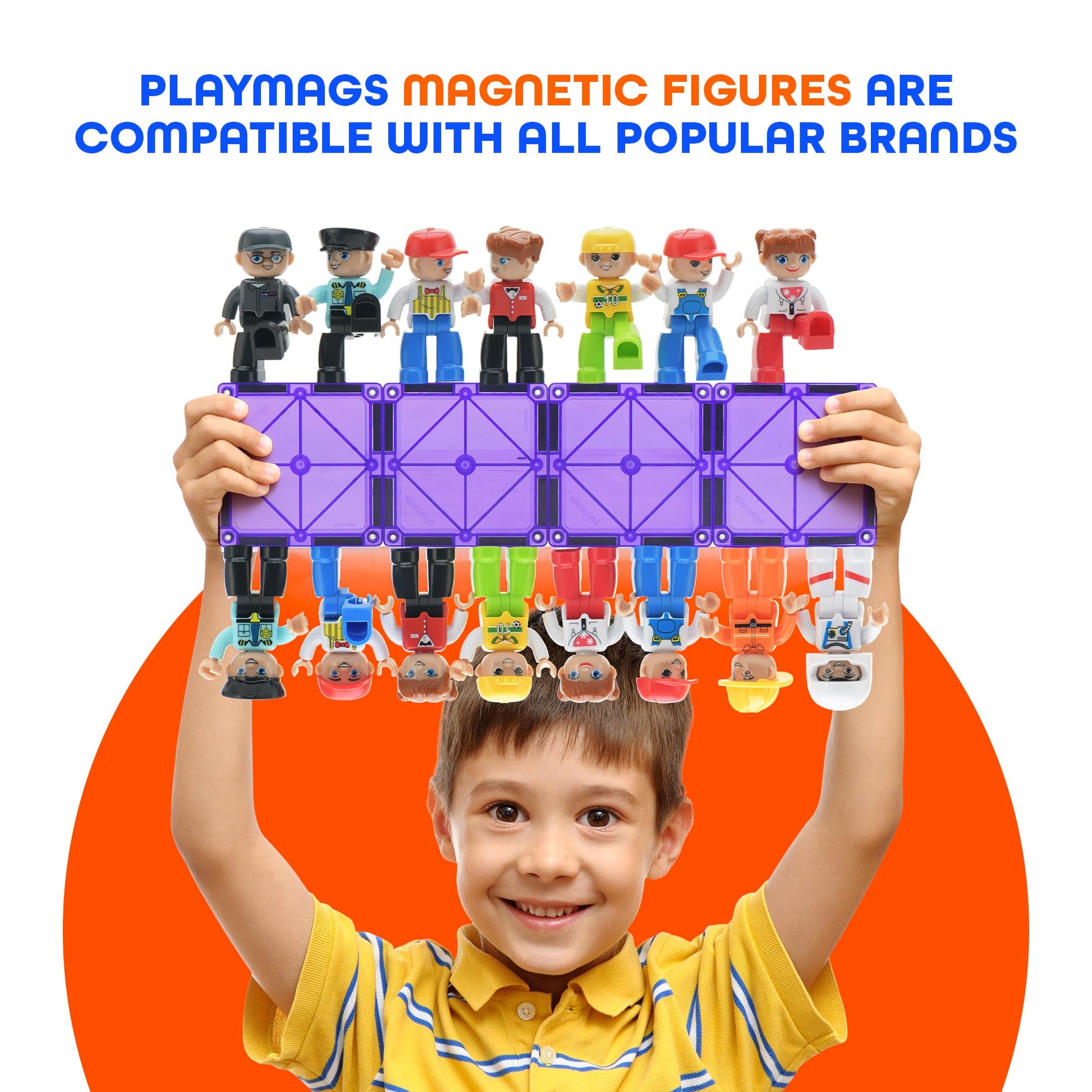 Playmags Large Magnetic Figures Community Set of 15 Pieces - 3” Play People Perfect for Magnetic Toys Building Blocks - STEM Learning Toys for Kids