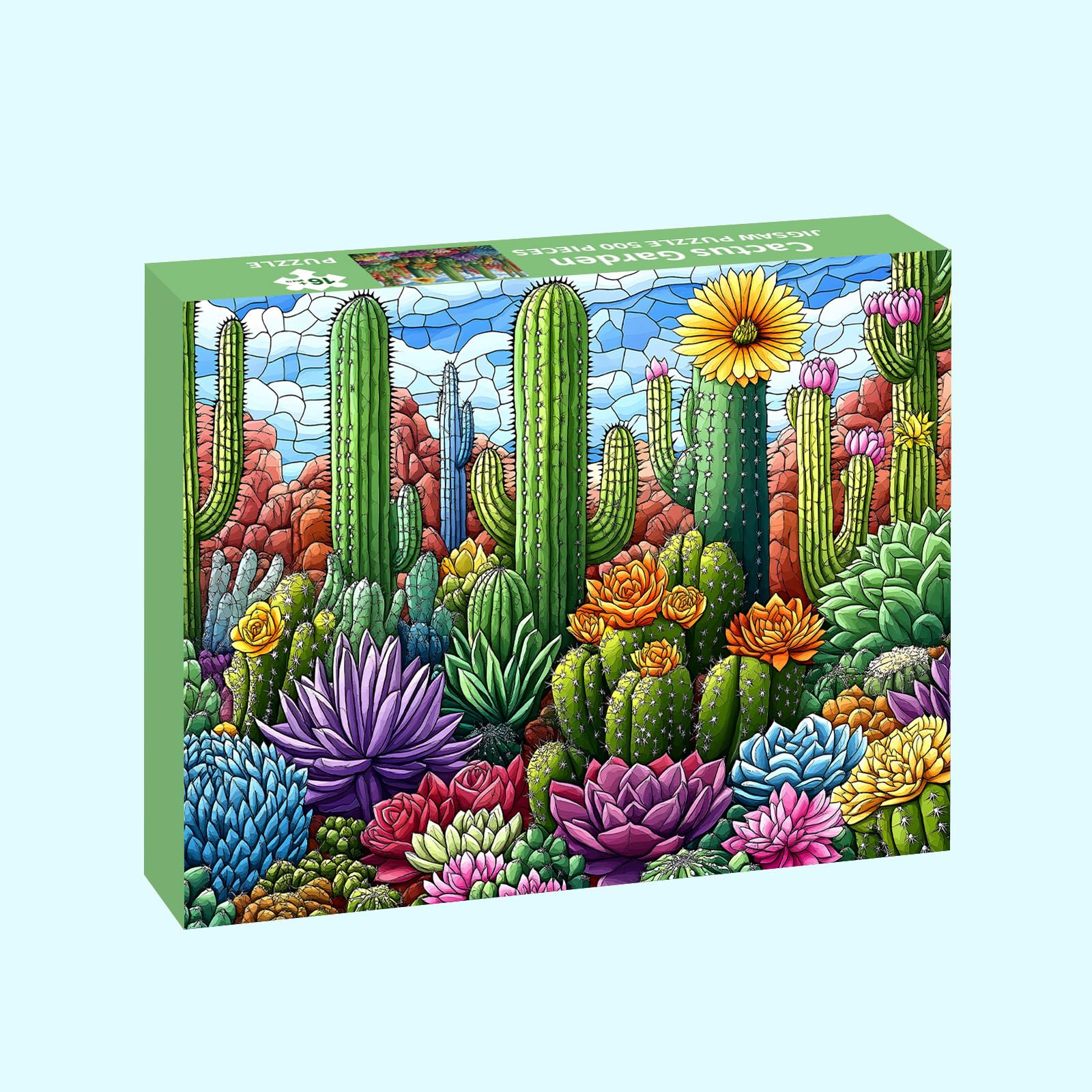 Puzzles for Adults 500 Pieces, Stained Glass Jigsaw Puzzles 500 Pieces - Cactus Garden, Cactus Wall Art Puzzle for Families, Finished Size 20.47 *