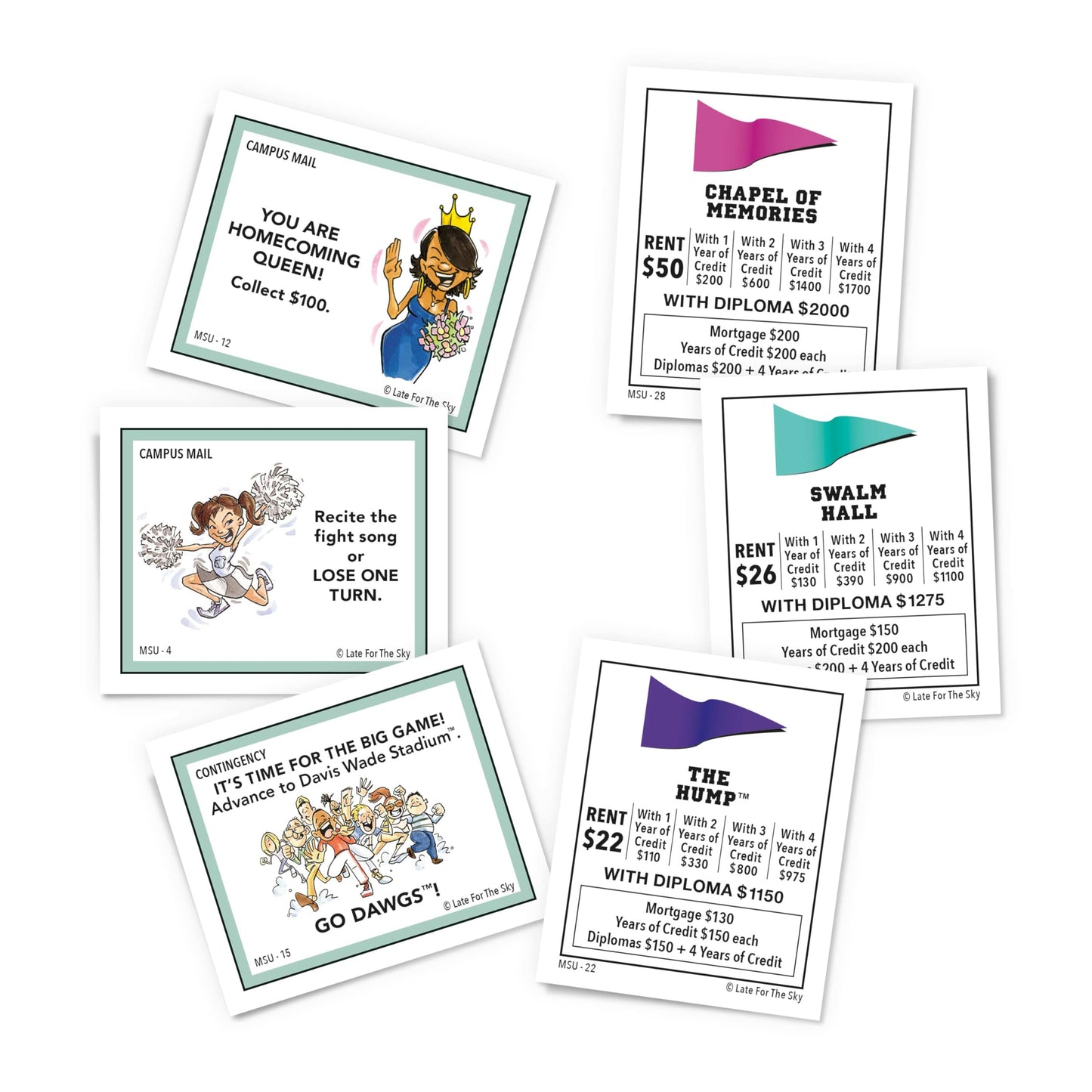 Late for the Sky Mississippi State University Opoly Board Game for 2-6 Players, Ages 12+, College Campus Theme Family Strategy Party Game