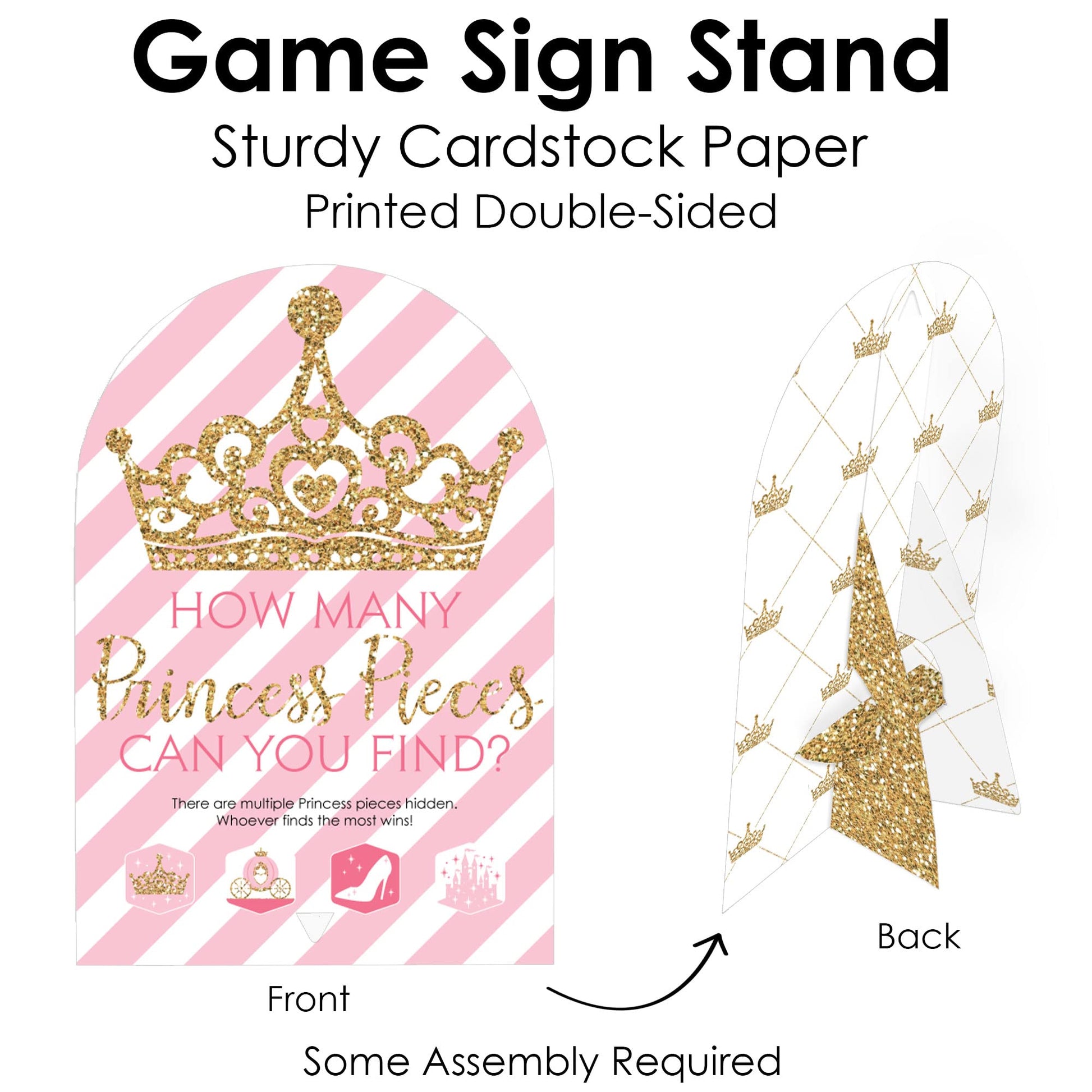 Big Dot of Happiness Little Princess Crown - Pink and Gold Princess Baby Shower or Birthday Party Scavenger Hunt - 1 Stand and 48 Game Pieces - Hide