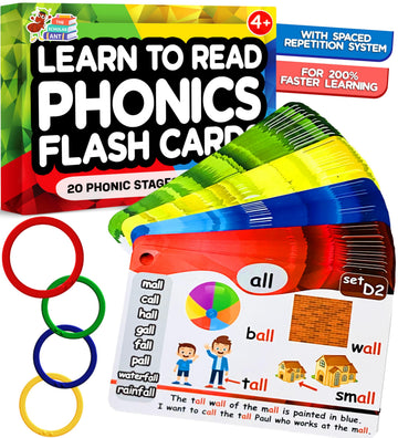 Phonics Flash Cards with Proven Spaced Repetition Learning System - Learn to Read in 20 Phonic Stages - Digraphs CVC Blends Long Vowel Sounds Phonics