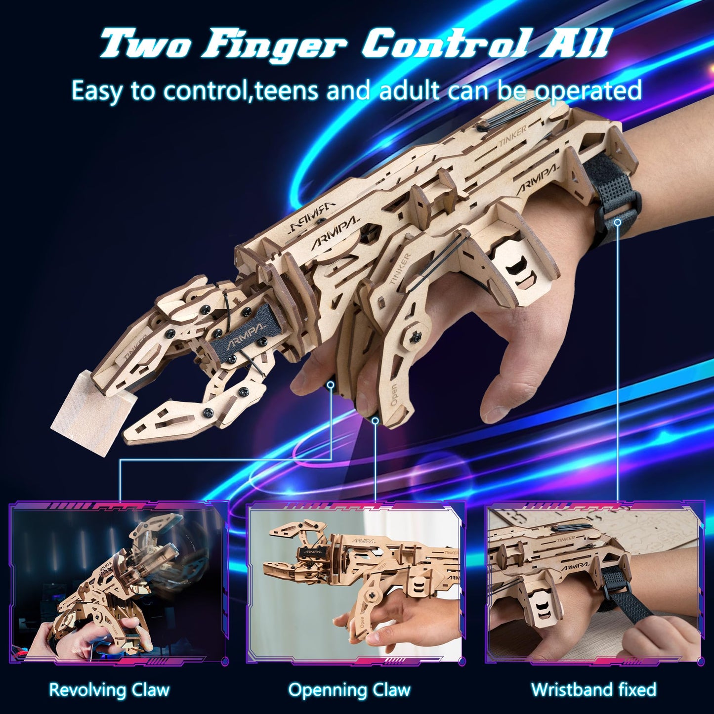 Mechanical Claw Model Kit, 3D Wooden ClawBot Puzzle for Adults and Teens