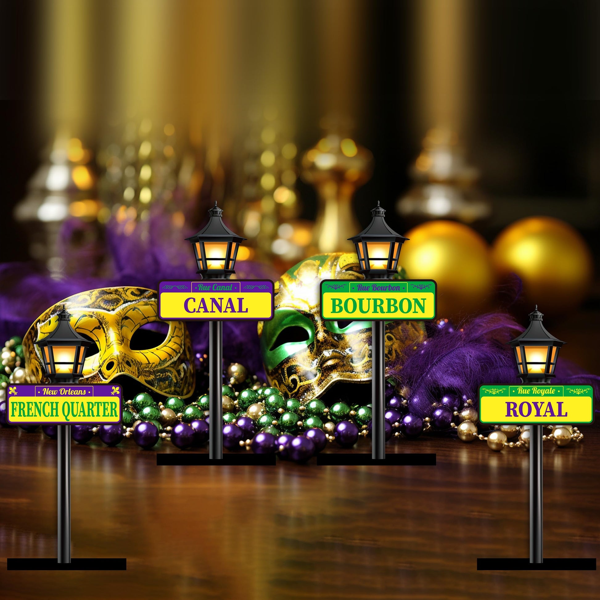 Mardi Gras Decorations - 4pcs New Orleans Street Signs Centerpieces Mardi Gras Louisiana Lamp Post Décor For Party Supplies