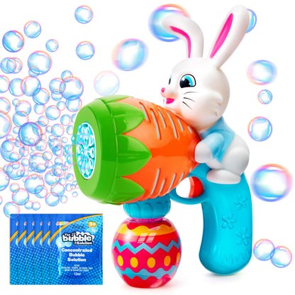 Sloosh Easter Bunny Bubble Gun for Toddler with Light, Bunny Toys for Kids Ages 3-8, Rabbit Bubble Machine Gun with 6 Refill Solution for Party