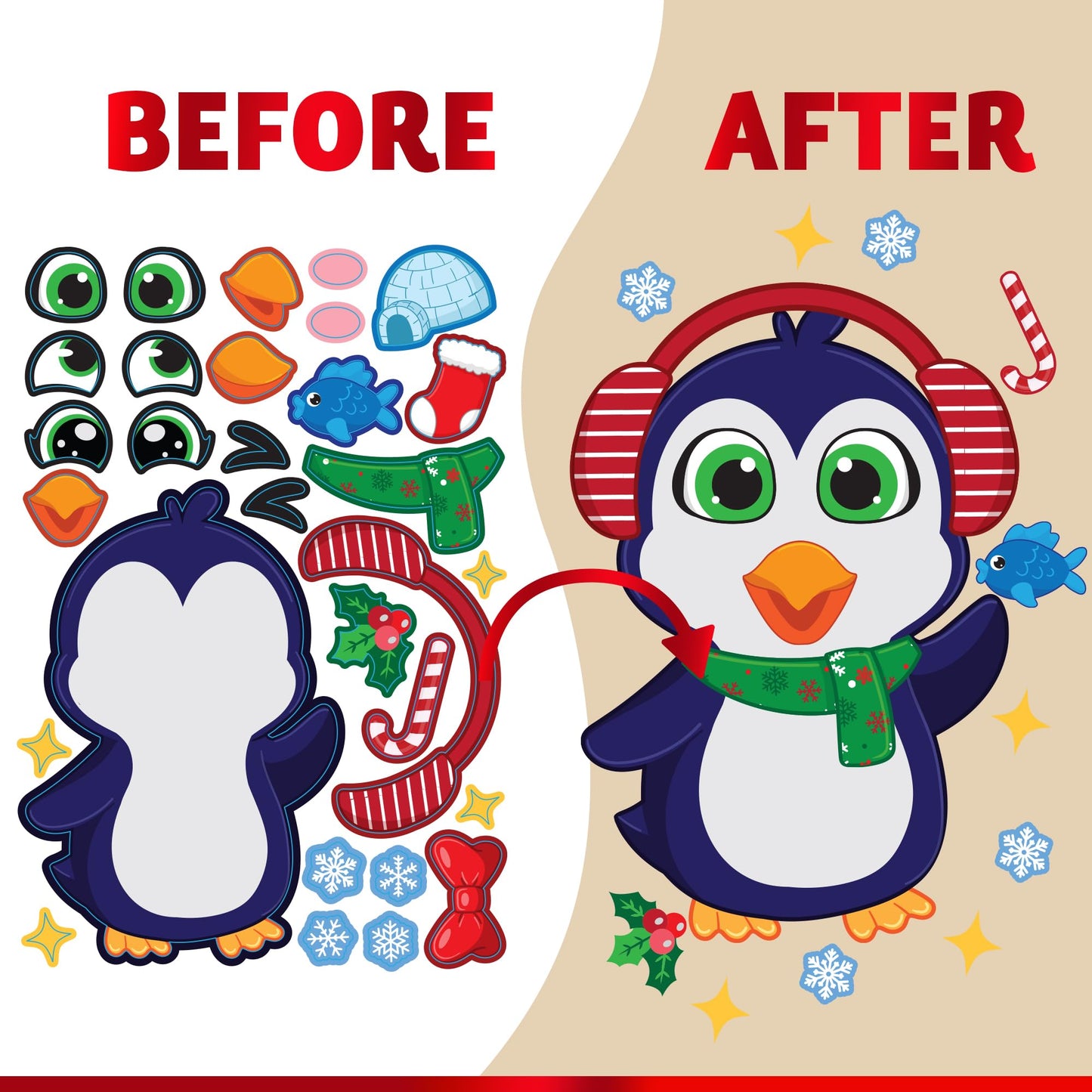 JOYIN 36 Pcs Christmas Make-a-face Sticker Sheets Make Your Own Xmas Characters Sticker with Santa Santa, Gnome, Reindeer, Snowman, for Kids Party