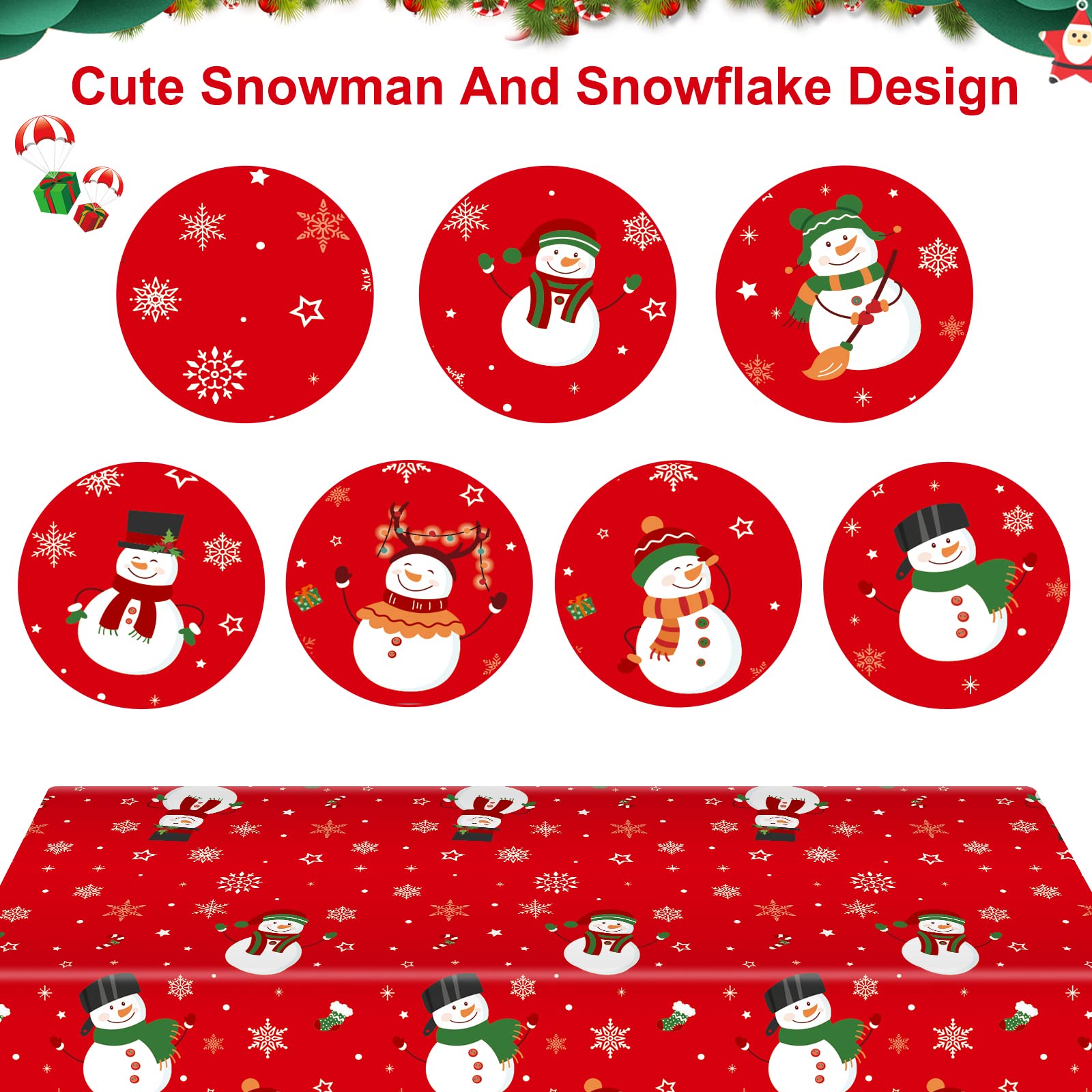 3 Pcs Christmas Tablecloth - Snowman Christmas Table cover, Disposable Plastic Rectangle Xmas Snowman Snowflakes Party Table cloths for Christma