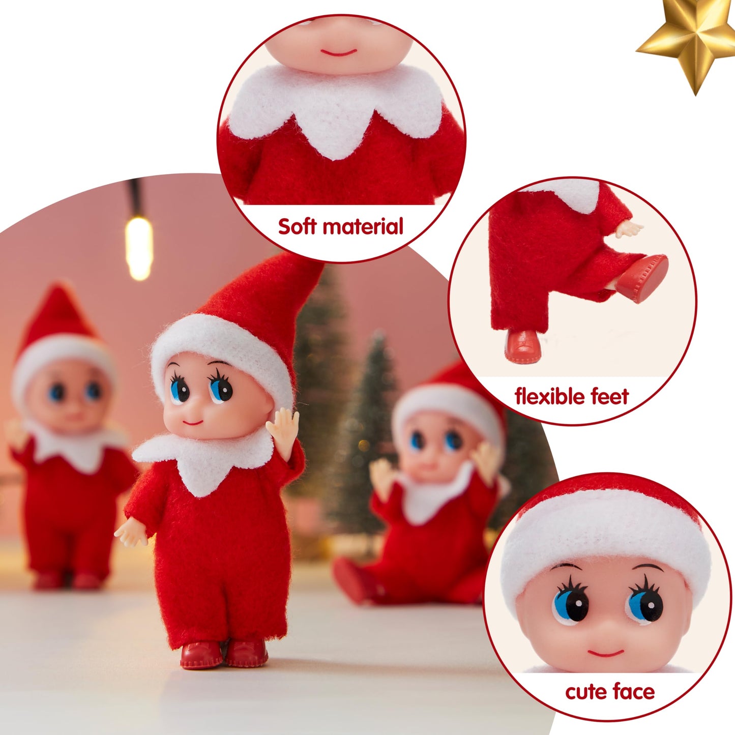 JOYIN 3PCS Christmas Red Tiny Elf Doll Soft Plush Toy for Xmas Decor Gift Accessories and Props, Christmas Party Decoration and Stocking Stuffers