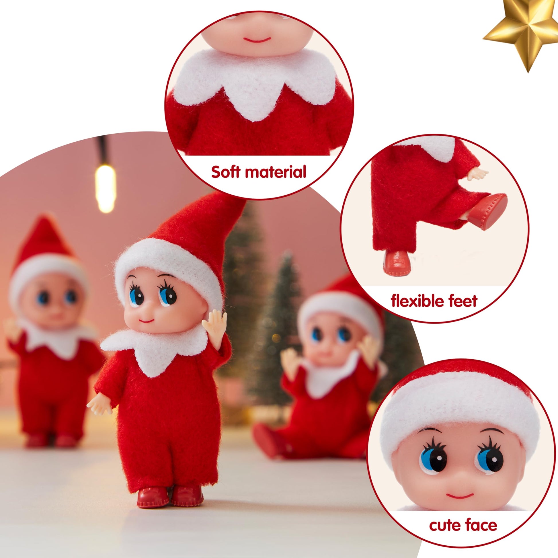 JOYIN 3PCS Christmas Red Tiny Elf Doll Soft Plush Toy for Xmas Decor Gift Accessories and Props, Christmas Party Decoration and Stocking Stuffers