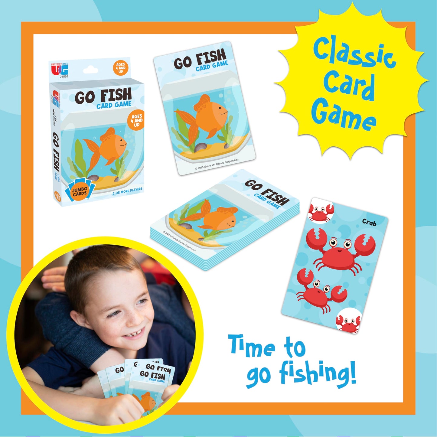 University Games Go Fish Card Game - Jumbo Size, Colorful Animal Cards for Kids Ages 4 and Up, Fun Family and Educational Game
