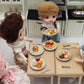 5 Pieces Burger, Egg Benedict,Omelet,Bagels and Pancake Dollhouse Miniatures Food Breakfast Miniatures Food Set On Ceramic Plate for Home Kitchen