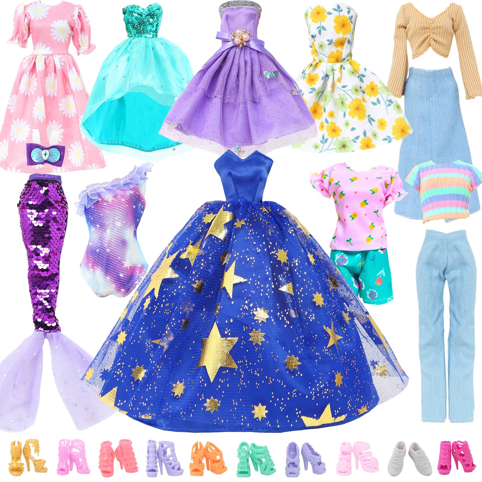 24 Pieces Fashion Pack 10 Sets Doll Clothes Accessories for 11.5 inch Doll
