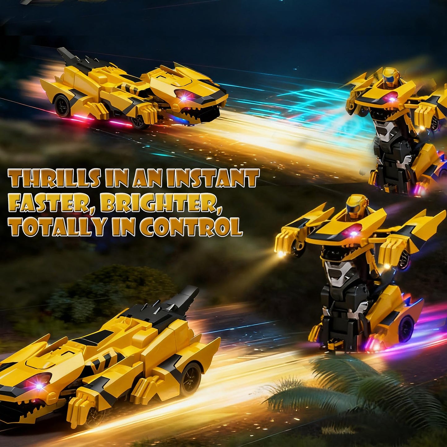 Ufilni Kids Toys Dinosaur Transform Rc Cars, 2.4Ghz Remote Control Car Transforming Robot with Flashing Light, 360° Rotation One Button Deformation