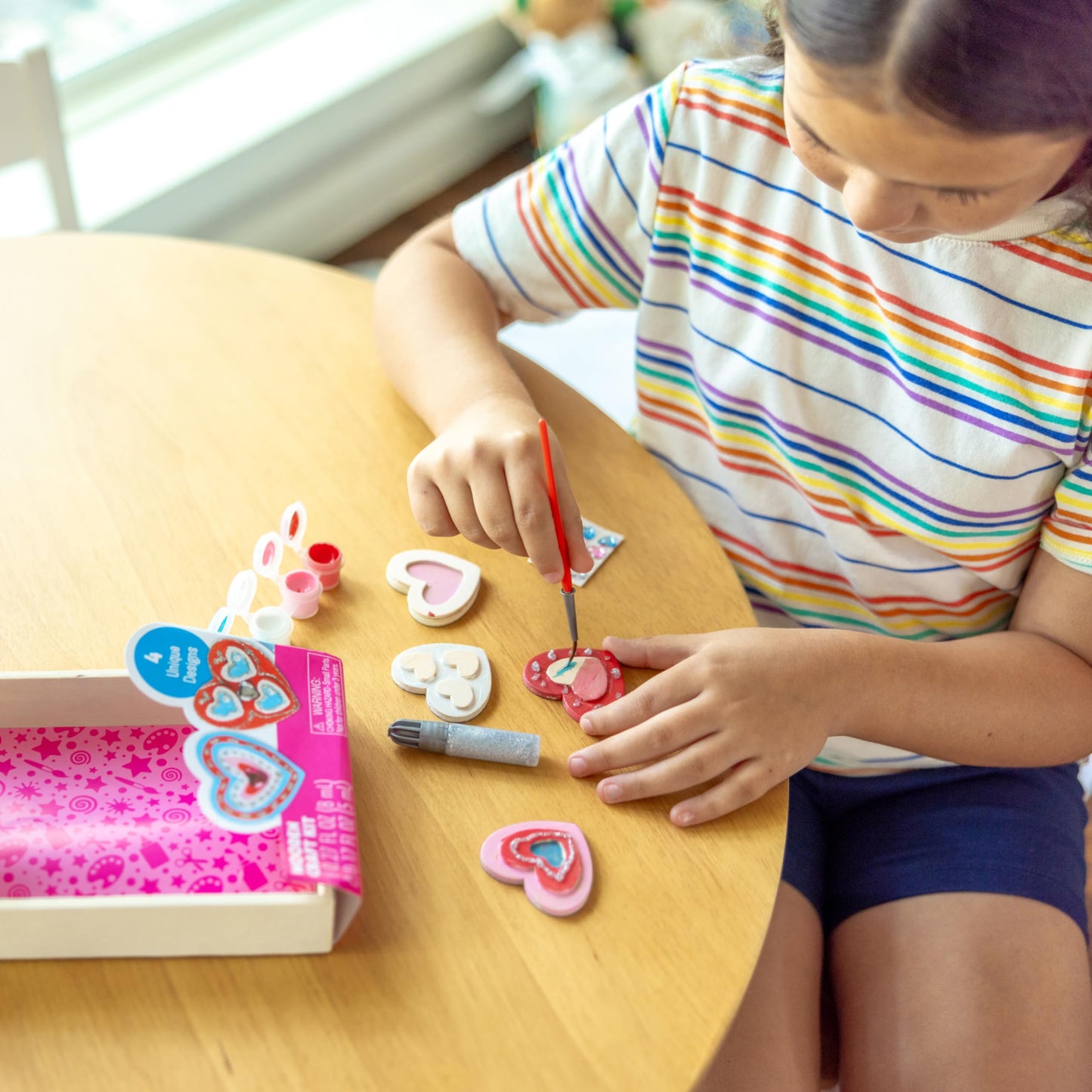 Melissa & Doug Created by Me! Wooden Heart Magnets Craft Kit (4 Designs, 4 Paints, Stickers, Glitter Glue) 8.75 x 5