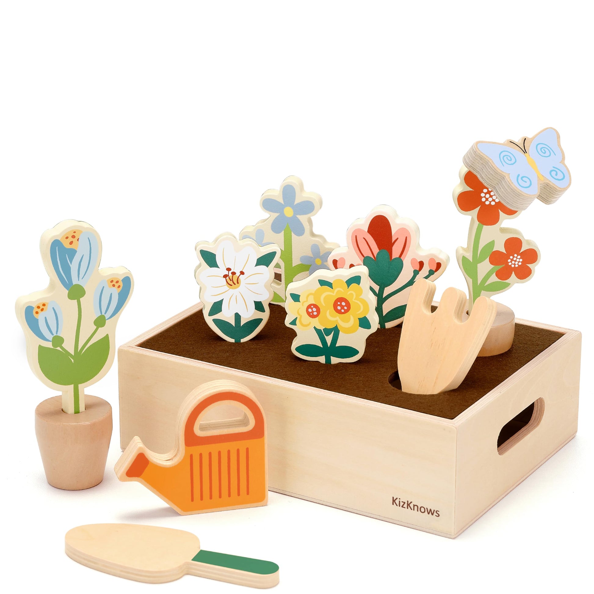KizKnows Wooden Flower Garden Toy & Toddler Gardening Set for Kids Ages 3-5