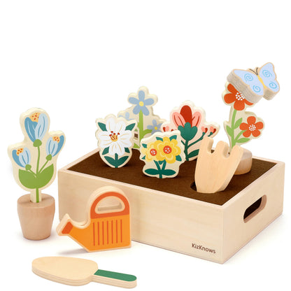KizKnows Wooden Flower Garden Toy & Toddler Gardening Set for Kids Ages 3-5