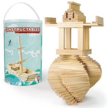 Imagination Generation Constructables! Pine Wood Building Planks, 150 Pieces - Educational Tinker Toys for Kids & Teens - STEM Stacking Blocks