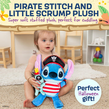 Kids Preferred Disney Baby Pirate Stitch Holding Little Scrump, Plush Stuffed Animal Toy, Embroidered Details, for Baby and Toddler Boys & Girls