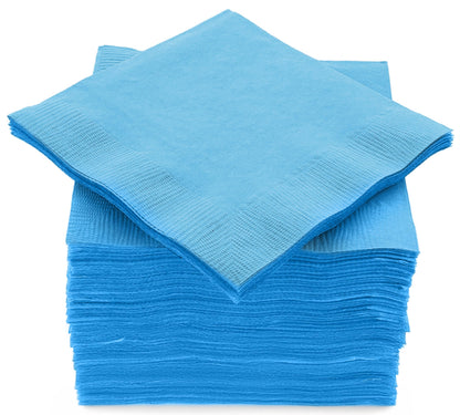 Amcrate Big Party Pack 100 Count Caribbean Blue Beverage Napkins - Ideal for Wedding, Party, Birthday, Dinner, Lunch, Cocktails. (4” x 4”)