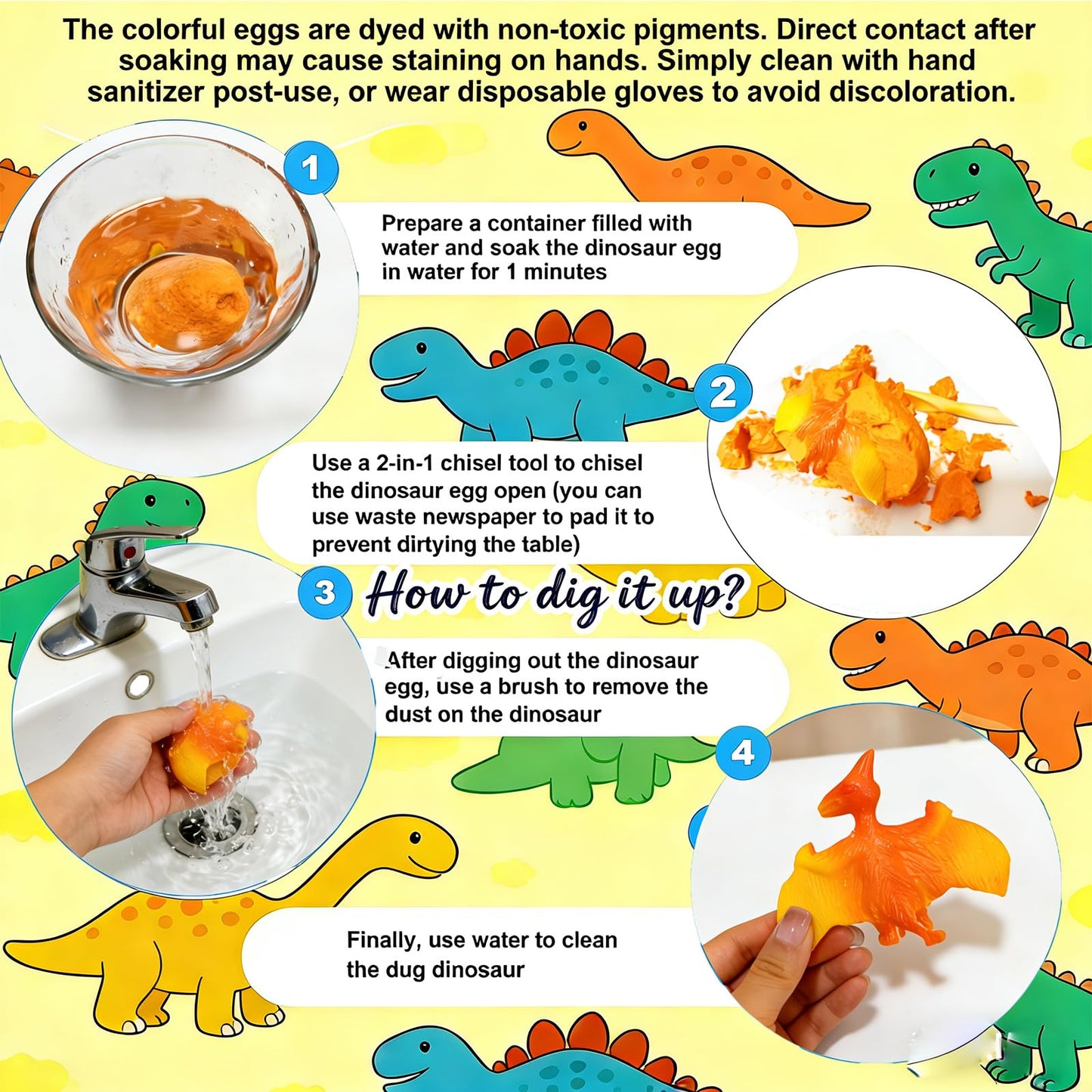 12 Pack Easter Dino Egg Dig Kit for Kids - Dinosaur Egg Excavation Toy with 12 Unique Dinosaurs Eggs Tools & Learning Cards STEM Archaeology Science