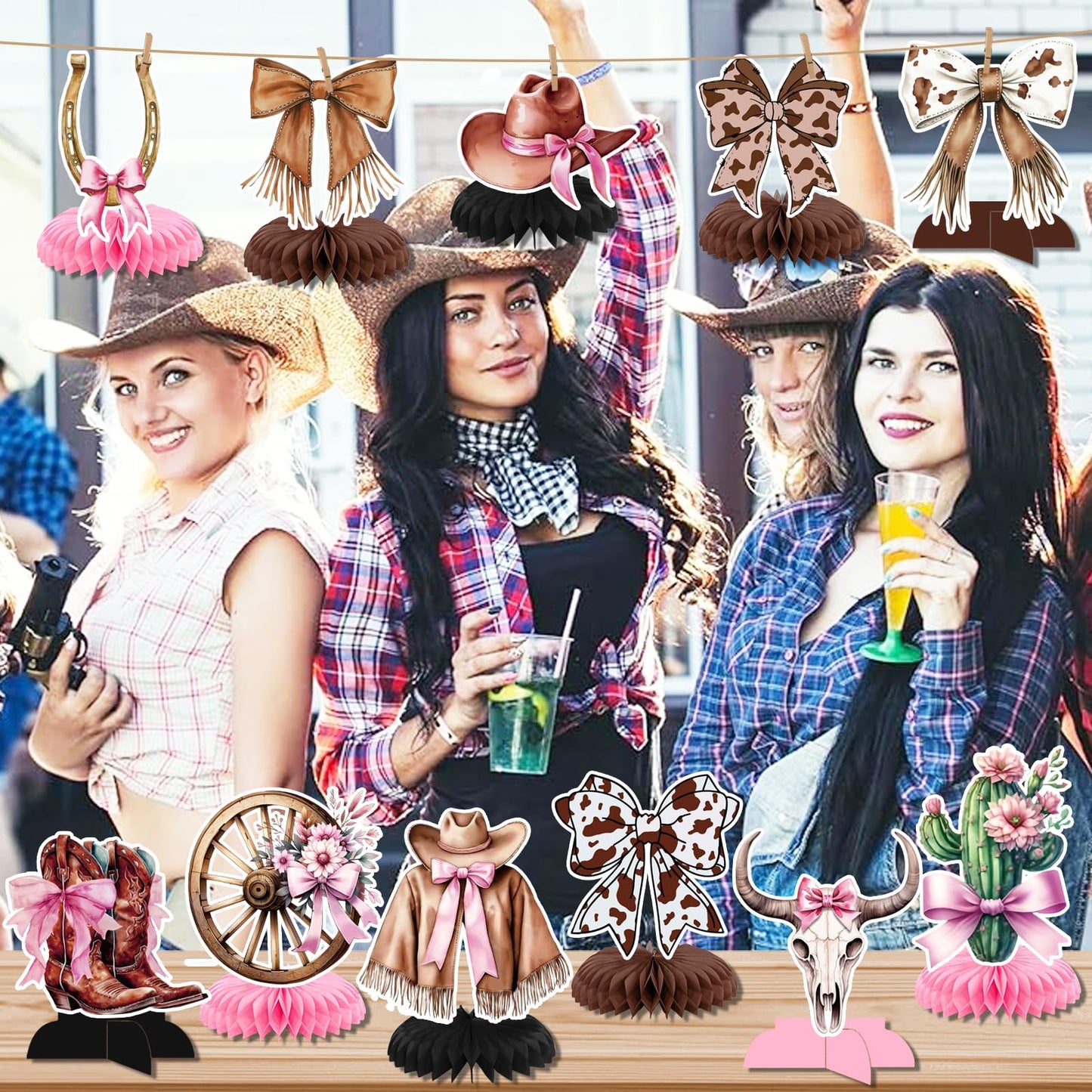 12Pcs Cowgirl Party Decorations Western Cowgirl Boot Centerpieces for Tables Pink Rodeo Theme Western Boots and Bows Party Decorations for Baby Shower