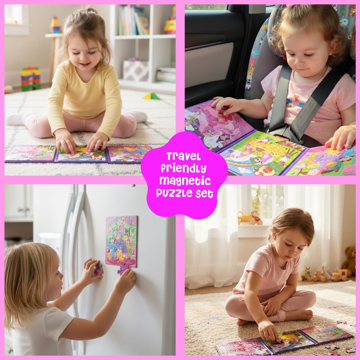 Dinomini Magnetic Puzzles for Toddlers 3-5 - Tri Fold Set with 3 x 20 Piece Magnetic Puzzles - Travel Activities for Preschoolers - Learning