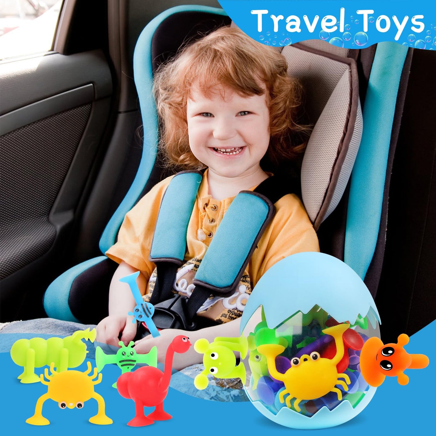 Auvitaya 30 PCS Suction Cup Toys, Baby Bath Tub Toy with Eggshell, Silicone Shower Toys for Age 4-8, Suction Cup for 3 4 5 6 7 Year Old Kids Toddlers