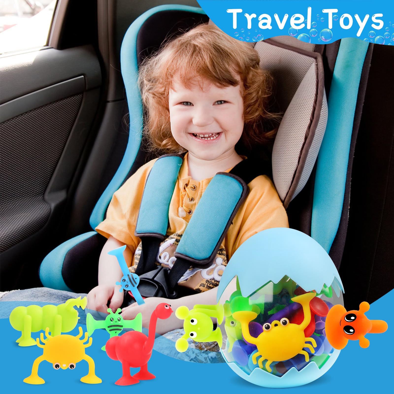 Auvitaya 30 PCS Suction Cup Toys, Baby Bath Tub Toy with Eggshell, Silicone Shower Toys for Age 4-8, Suction Cup for 3 4 5 6 7 Year Old Kids Toddlers
