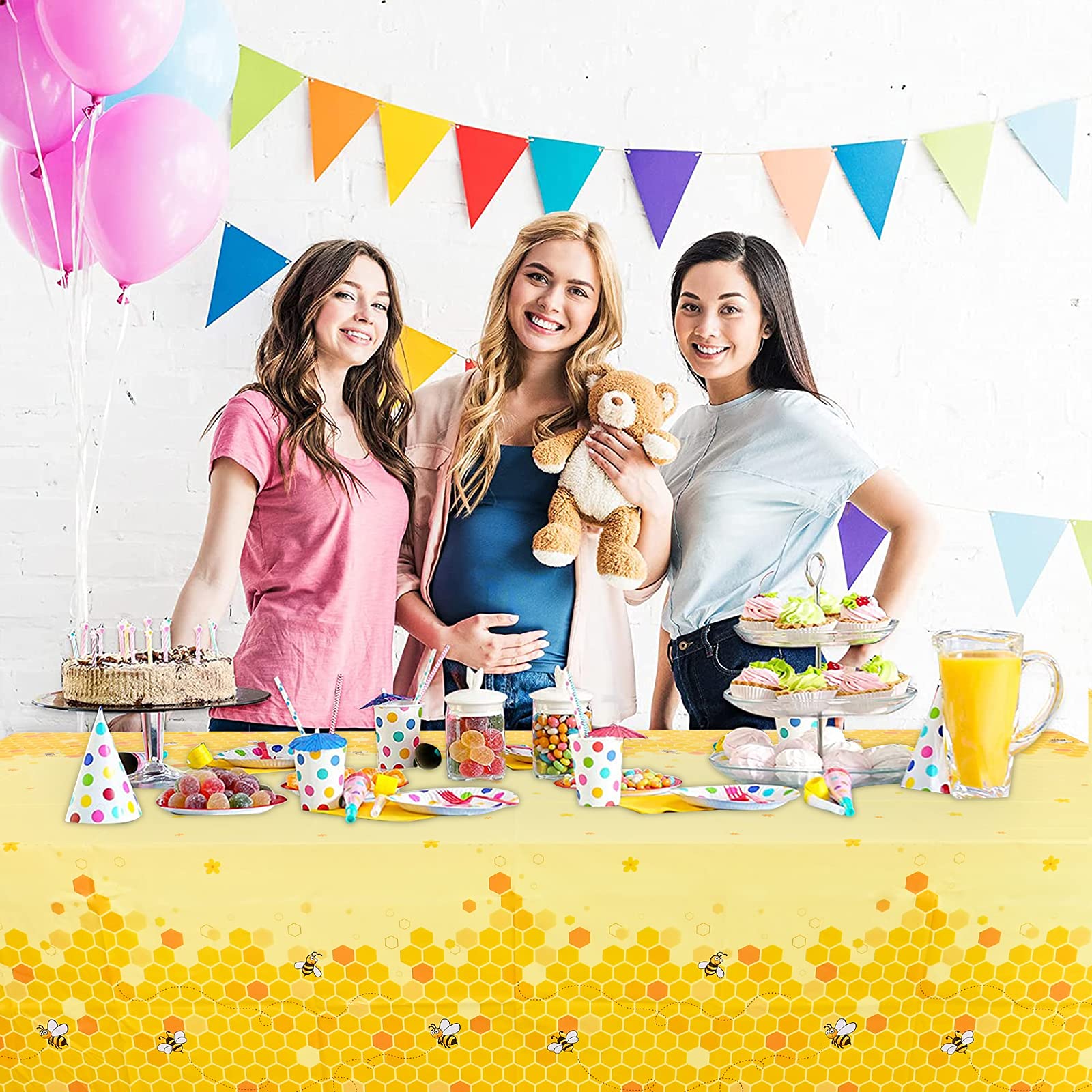 Lecpeting 2 Pcs Bee Tablecloth Bumblebee Plastic Table Covers 87 x 51 Inches Disposable Party Tablecovers for Bumblebee Theme Baby Shower Birthday