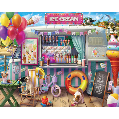 White Mountain 1000 Piece Jigsaw Puzzle Summer Beach Scene, Ice Cream Van