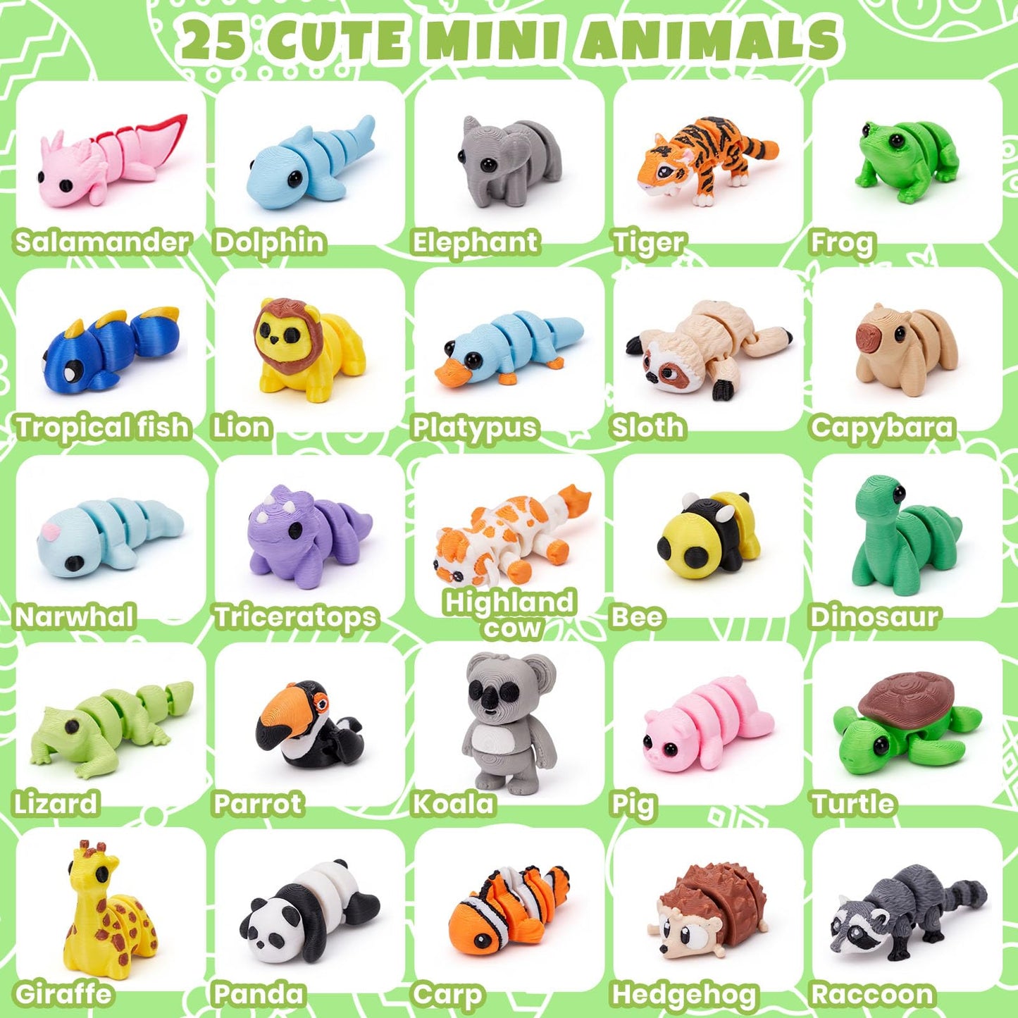 Cessfle Mini 3D Printed Animals Easter for Easter Basket Stuffers, 3D Printed Party Favors Classroom School Prize Rewards Gifts Exchange for Kids Boys