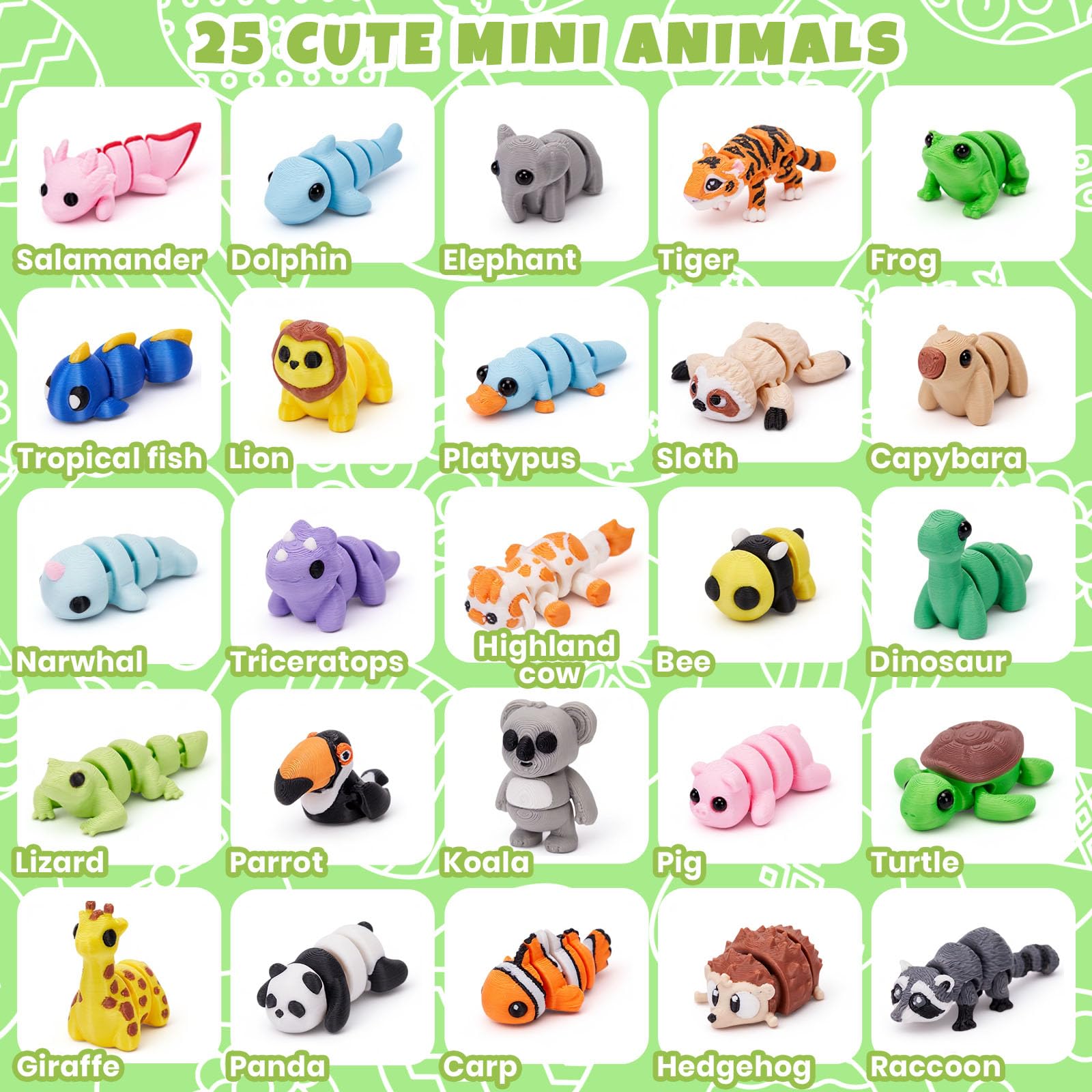 Cessfle Mini 3D Printed Animals Easter for Easter Basket Stuffers, 3D Printed Party Favors Classroom School Prize Rewards Gifts Exchange for Kids Boys