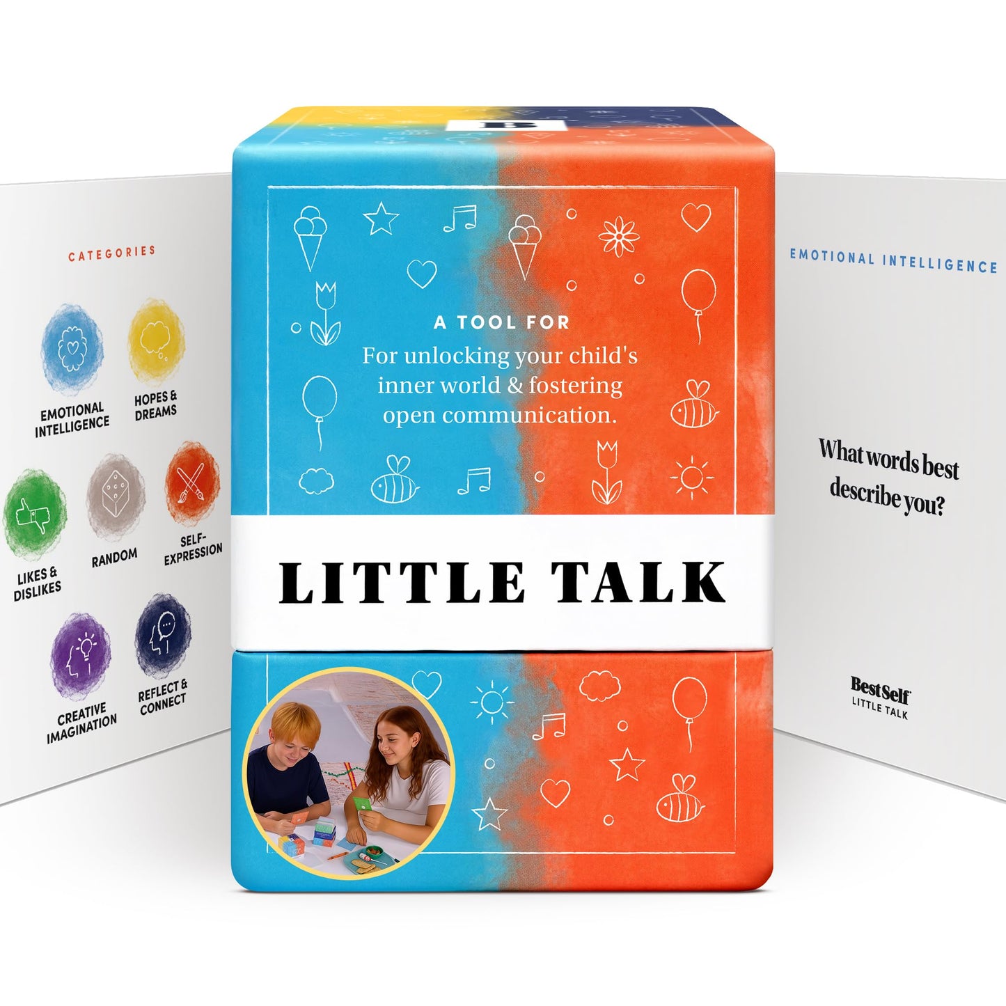 Little Talk Conversation Cards for Kids - 170 Prompts for Social Skills, Family Games, Travel & Therapy - BestSelf Deck for Ages 4-12, ADHD Tools