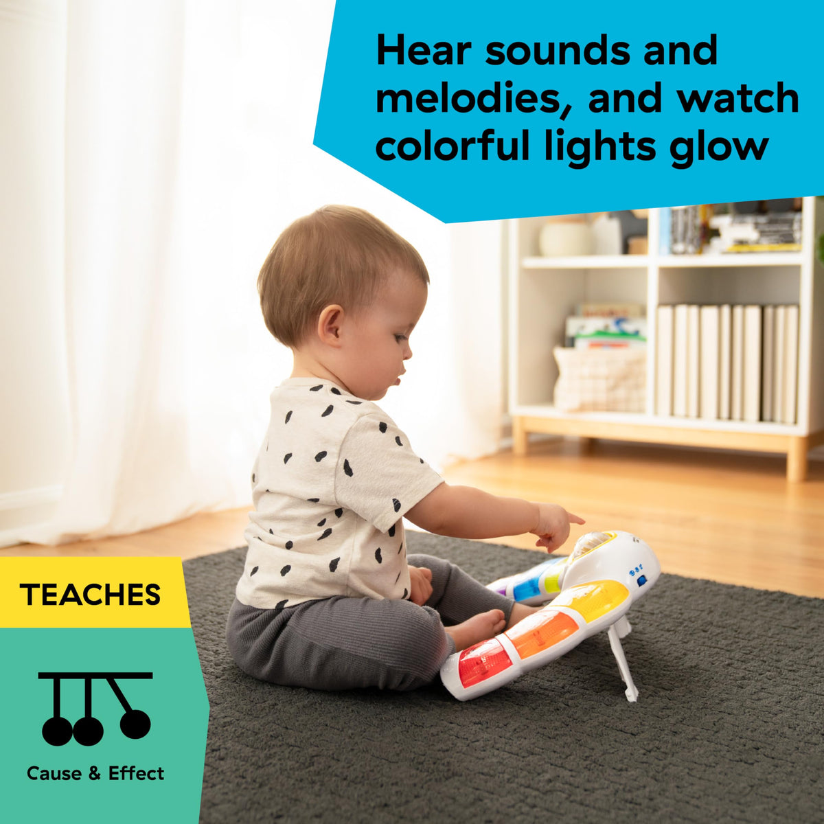 Baby Einstein Glow & Discover Light Bar Musical Toy, Activity Station, Sitting Up and Tummy Time Toy, Color and Animal Learning Toy, Infant Ages 3